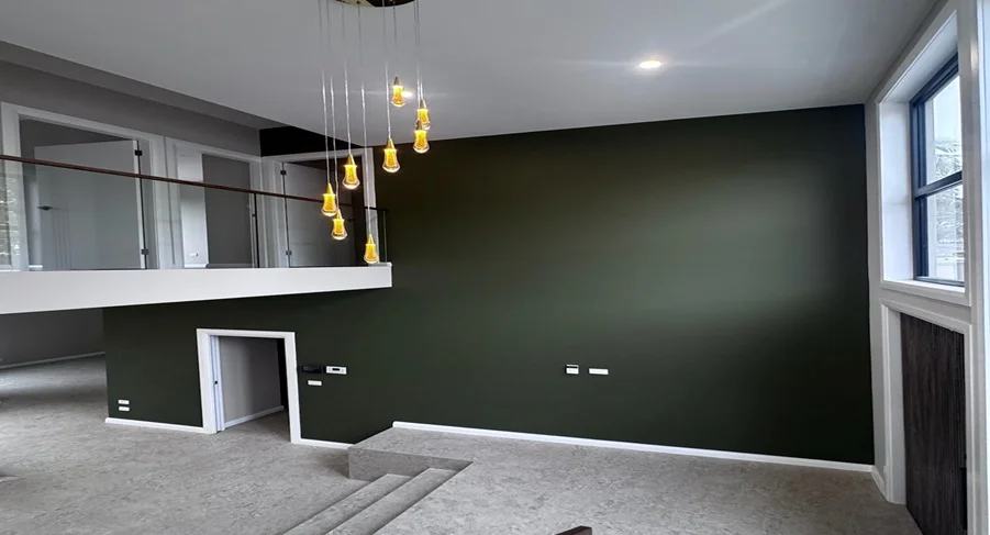 Dark feature wall and ceiling freshly painted by ProLux in a Sydney home